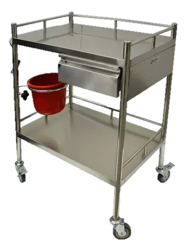 MESA DE CURACION CON CAJON Y PORTA BASURERO DE ACERO INOX
